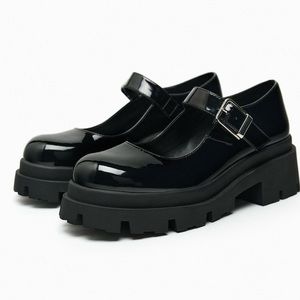 Zara • Black Buckled Lug Sole Mary Jane